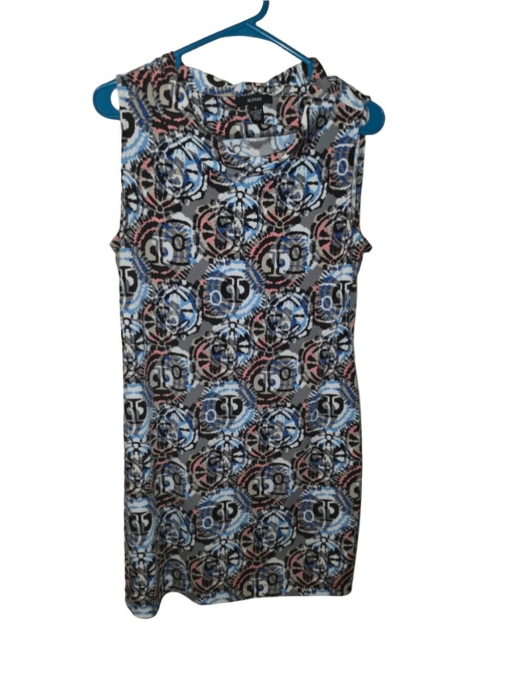 Women's Alfani Mini Dress Size S Grey Blue Patterned Sleeveless rare formal chic